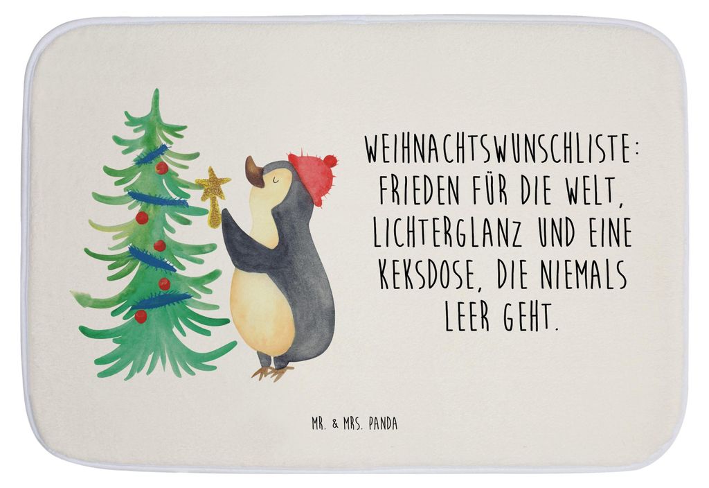 Mr. & Mrs. Panda Badteppich Pinguin Weihnachtsbaum - Weiß - Geschenk, Badematte, duschmatte, Badezimmerteppich, Weihnachtsdeko, Duschvorleger, Bad...