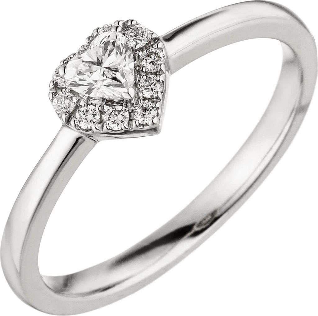 Ring Herz Herzchen 10 Diamanten Brillanten 585 Gold Weißgold Innenumfang 54mm Ø17.2mm