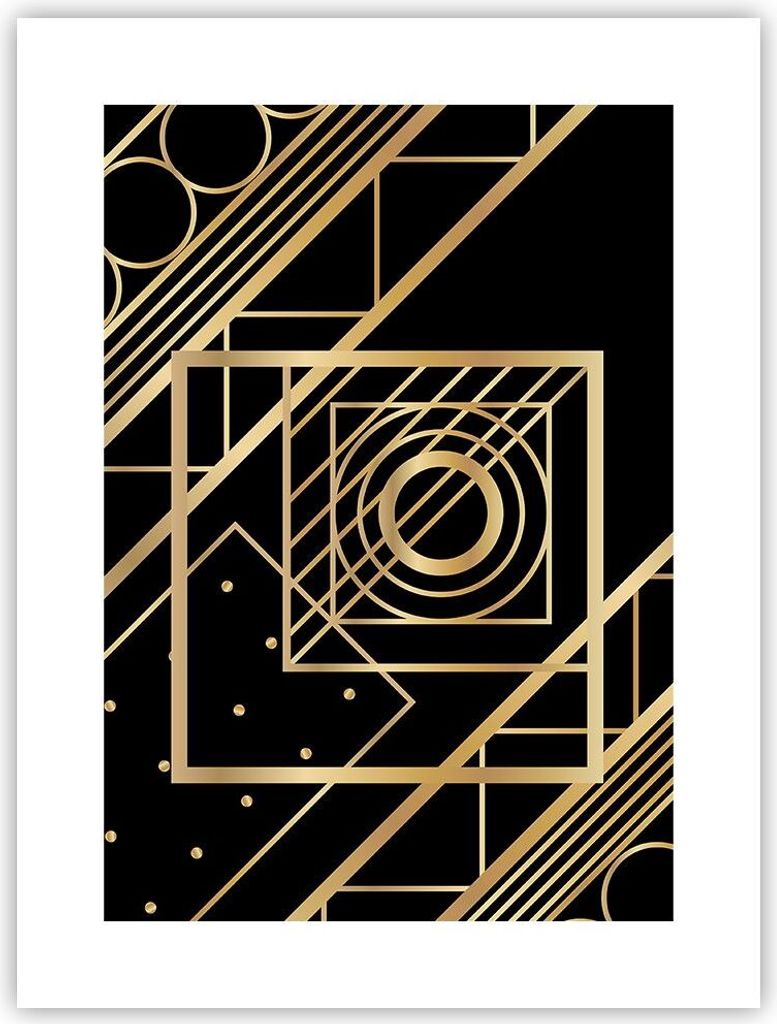 Poster - Poster ohne Rahmen - Abstraktion Quadrat Gold - 30x40 cm - Wand Bild - Wanddeko - Wandbilder - Kunstposter - Wandposter - Bilder - Kunstdr...