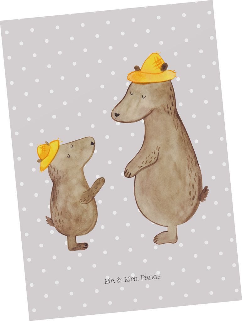Mr. & Mrs. Panda Postkarte Bären mit Hut - Grau Pastell - Geschenk, Postkarten, Ansichtskarte, Paps, Muttertag, bildkarte, Vatertag, Bär, Papi, A...