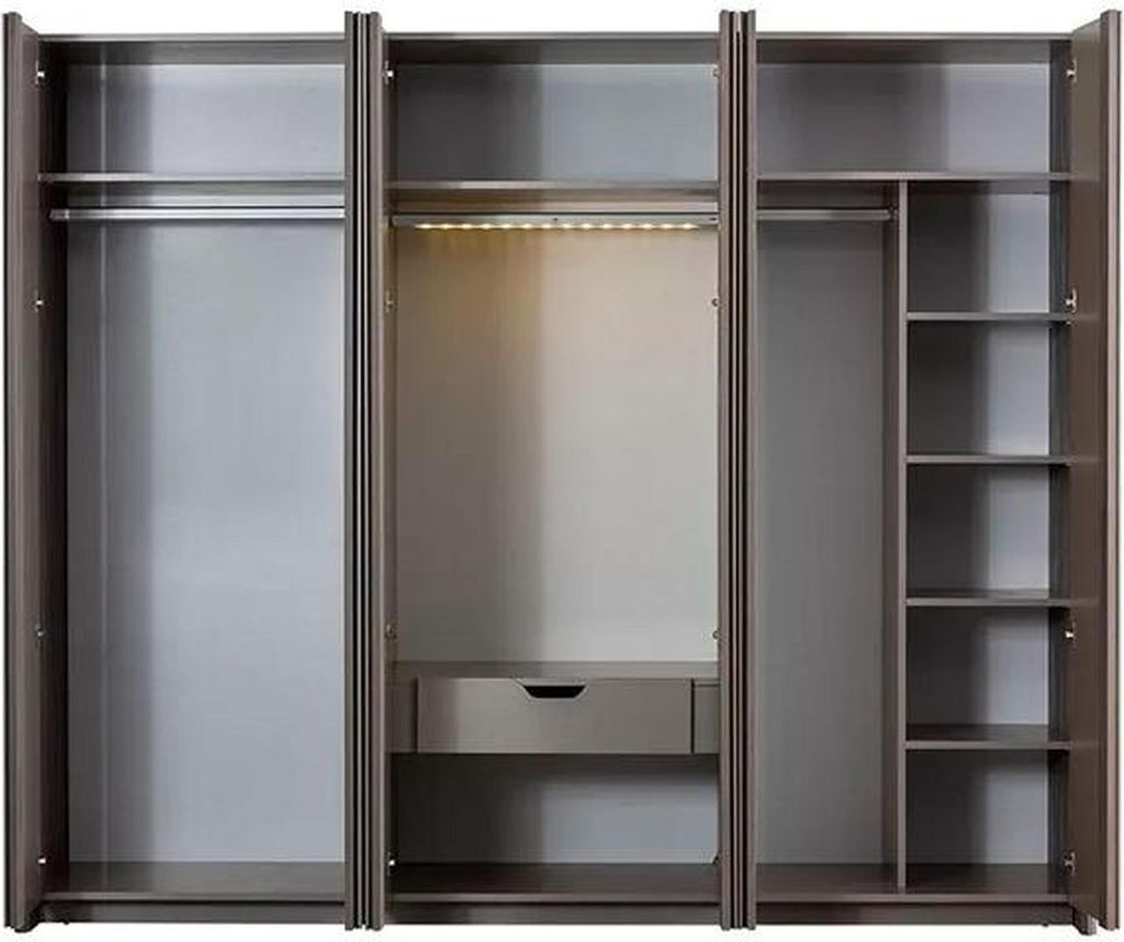 Schlafzimmer-Set Grau Bett mit 2 Nachttische & Geräumiger Kleiderschrank 4-tlg.