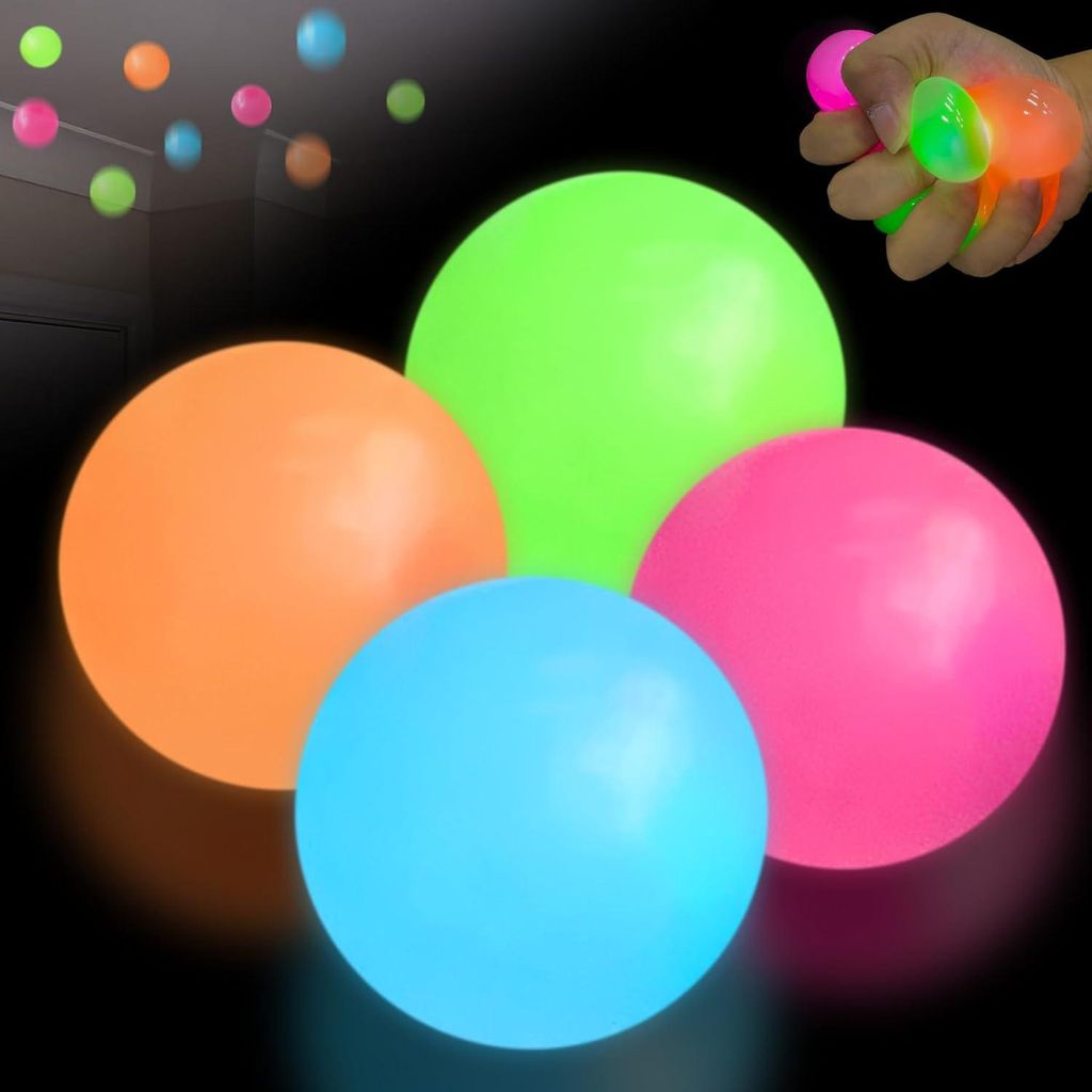 4 leuchtende Klebebälle, Valentinstagsgeschenke für Sie und Ihn, Quetsch-Stressball, klebrige Bälle für Decke, leuchten im Dunkeln, Quetschspie...