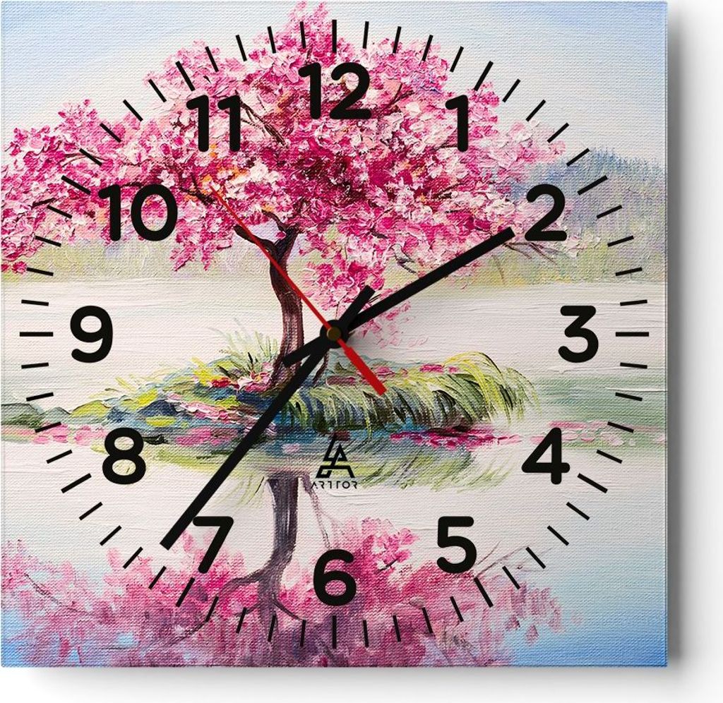 Wanduhr - Quadrat - Glasuhr - Baum Abstraktion - 40x40cm - Schleichendes Uhrwerk - Lautlos - zum Aufhängen bereit - Dekoration Modern - Wanddekora...