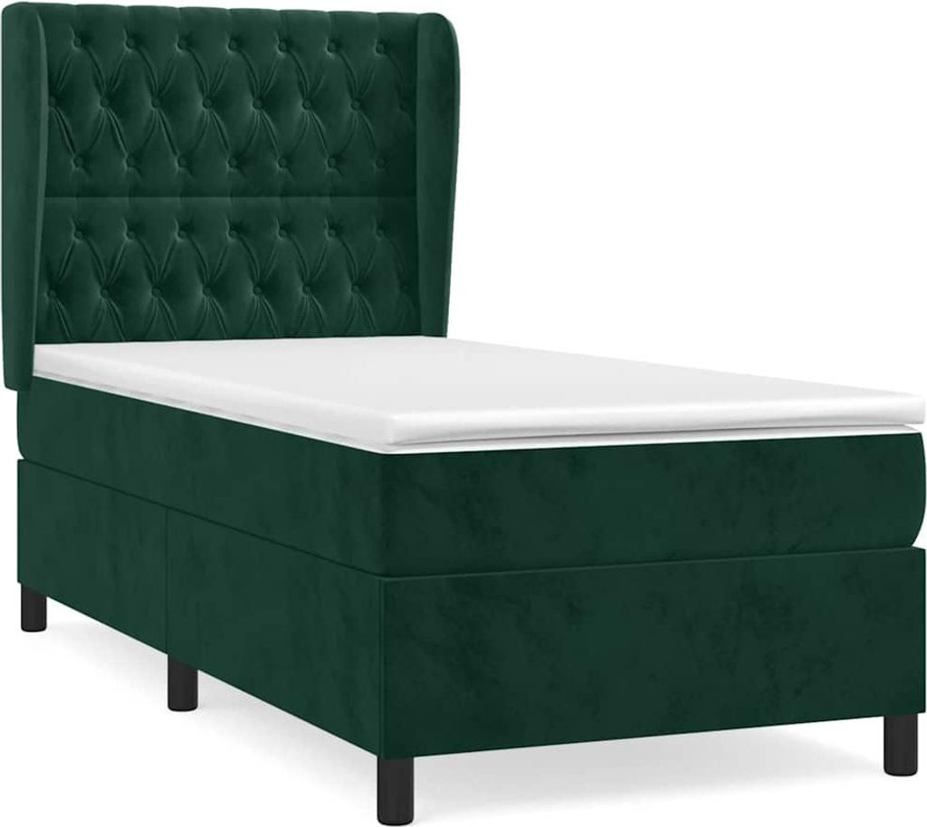 vidaXL Boxspringbett mit Matratze Dunkelgrün 90x190 cm Samt