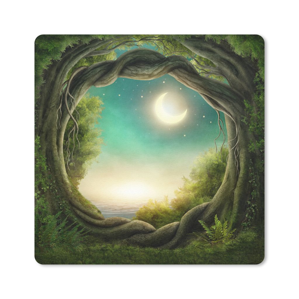 MuchoWow Mauspad Mousepad Wald - Mond - Sternenhimmel 20x20 cm - Mousepads - Maus Mat - Pad - Mausunterlage - Desk Mat - Bureauartikeln