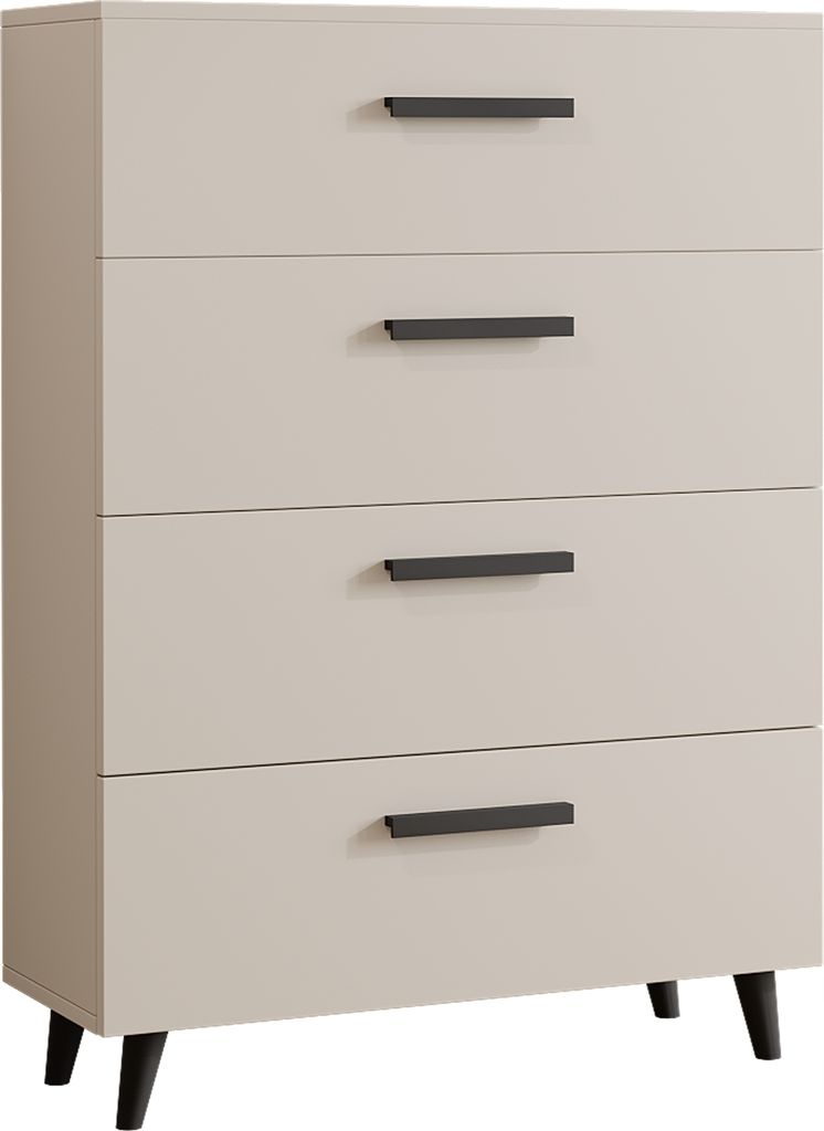 MATKAM Schubladen-Kommode Oslo-Fiord in moderner Optik, B80 x H112 x T40 cm, 4 Schubfächer mit Holzgriffen (Kaschmir)