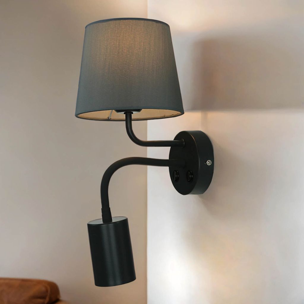 Schlafzimmer Wandleuchte Schalter Leselampe Grau Modern praktischer Flexarm MAJA Leseleuchte Wand Bett