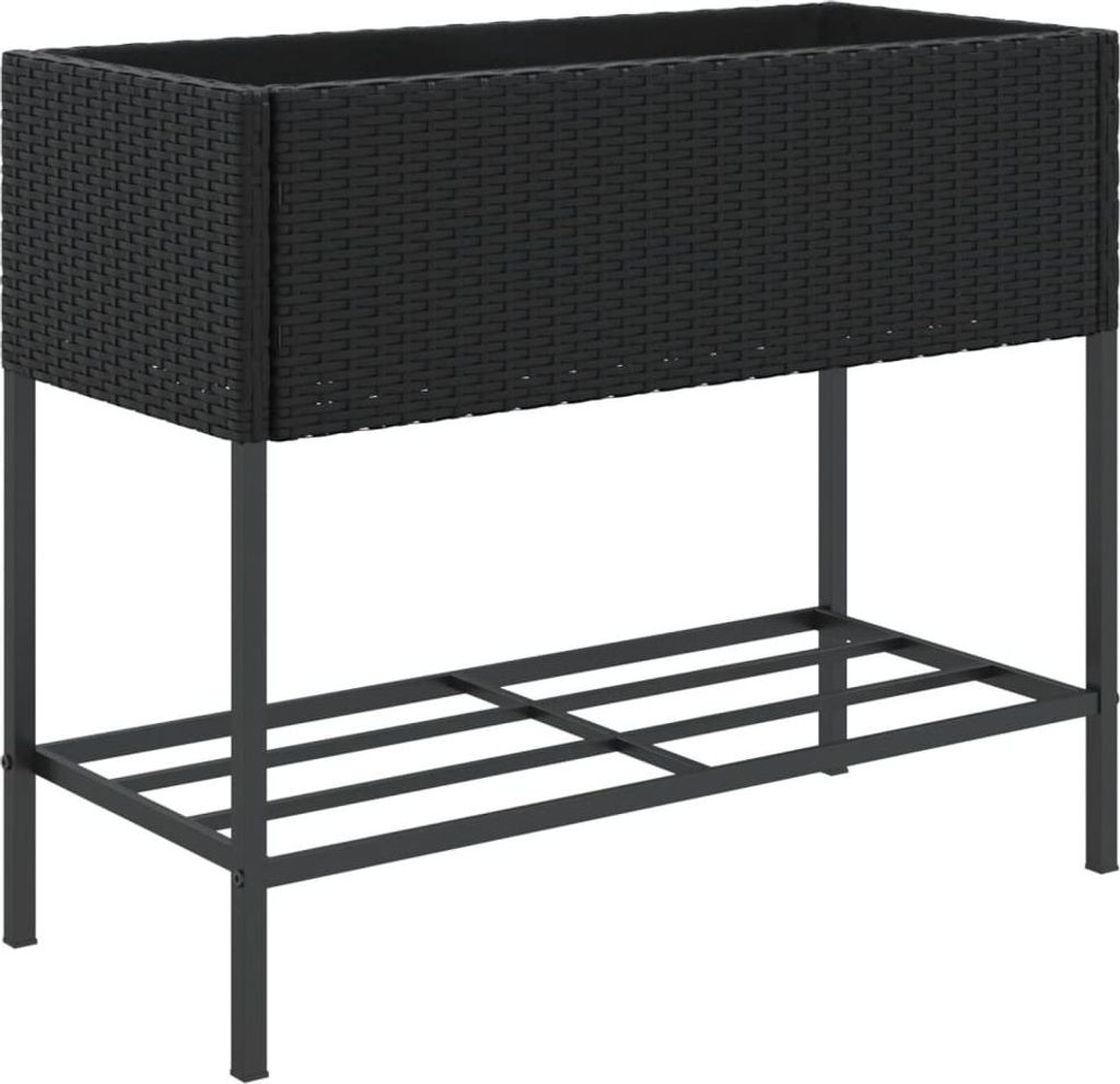 vidaXL Fioriera con ripiano in polirattan nero Immagine del prodotto 