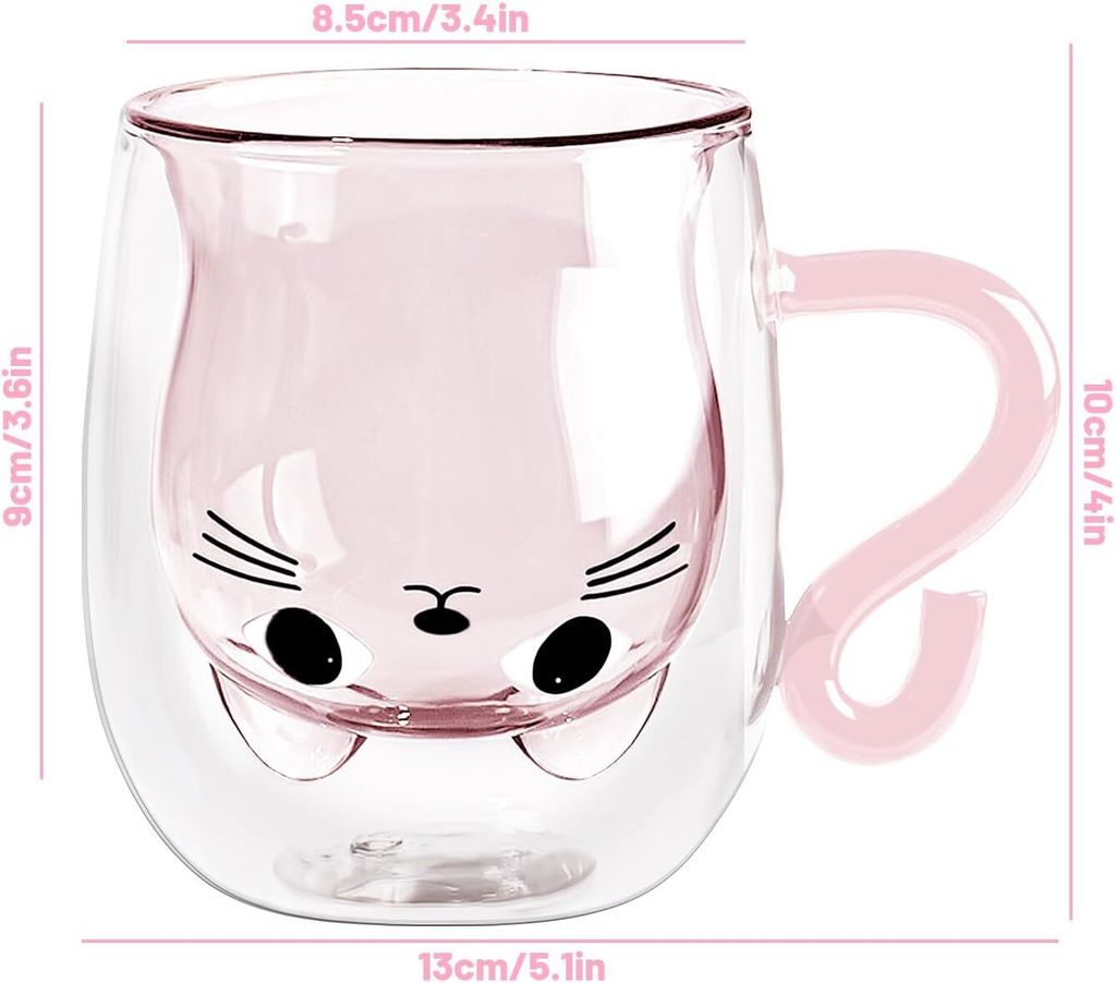 Katze Süße Tassen,Doppelwandige,Glas,mit Henkel Katze Produktbild 2