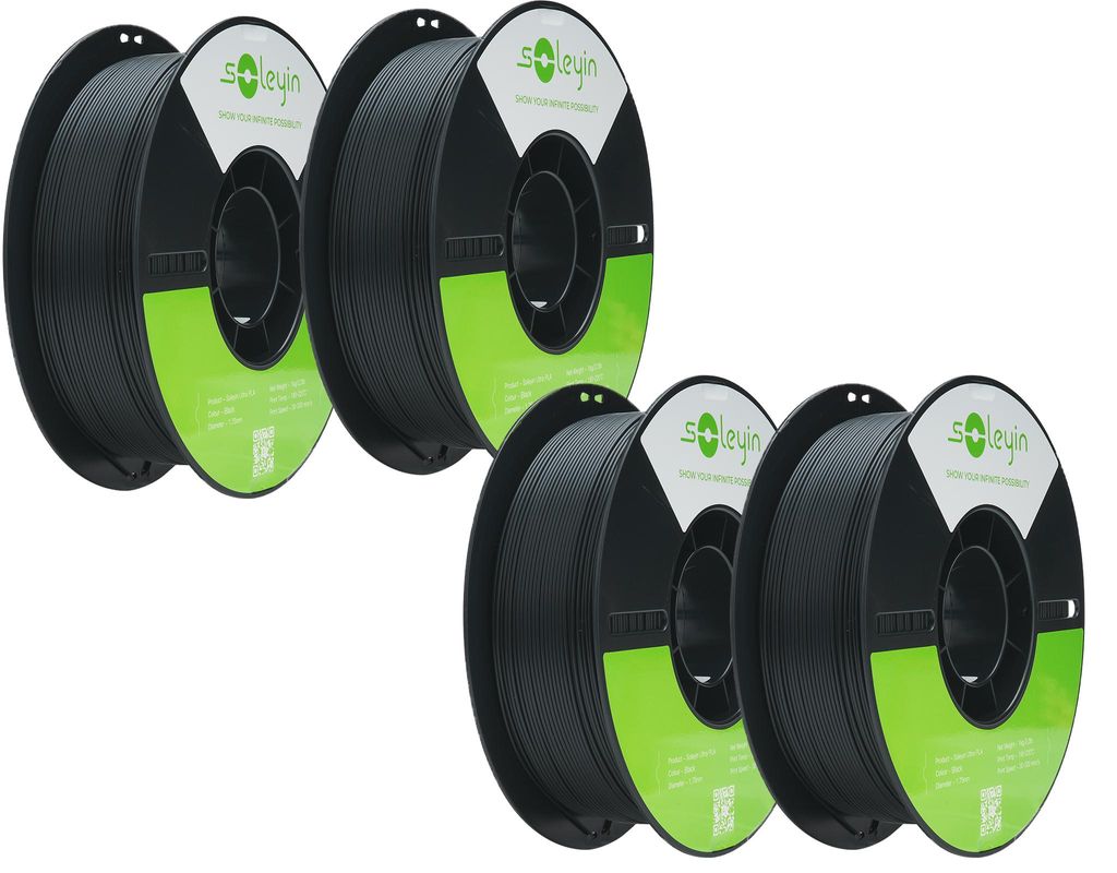 Creality Soleyin Ultra PLA Filament, 1.75mm, 4KG für 3D Drucker, 4 x 1kg- Mattschwarz - 3301010513