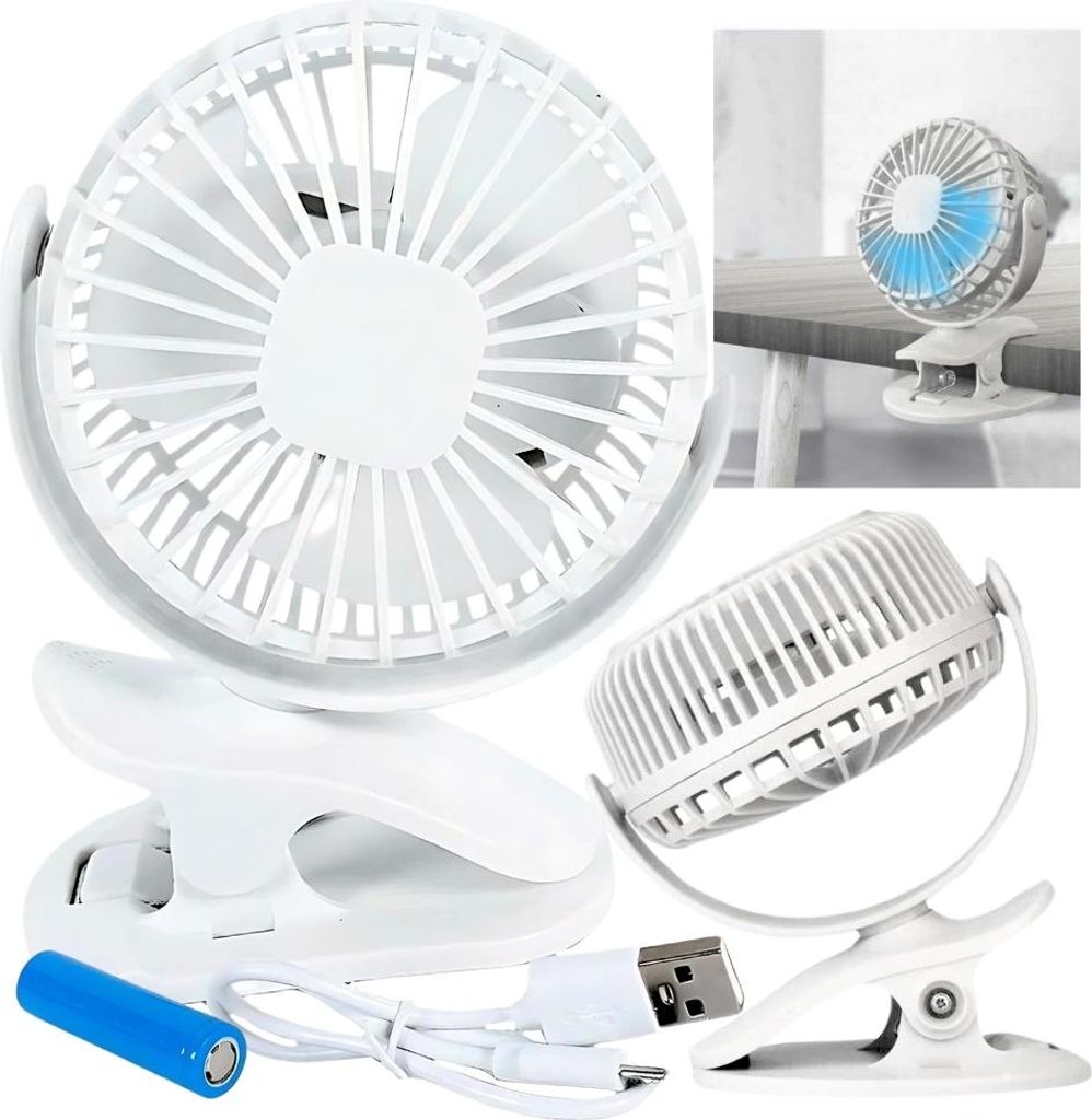 Stolný ventilátor s LED klipom biely osvetlený usb Obrázok produktu 