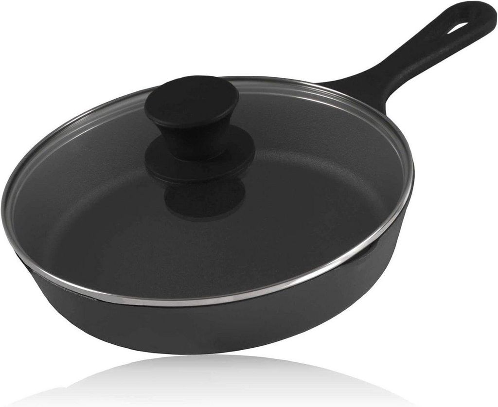 Gusseiserne Grillpfanne mit Glasdeckel – 19 cm hitzebeständige Steakpfanne