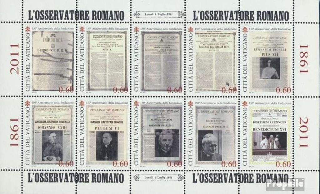 Briefmarken Vatikanstadt 2011 Mi 1700-1709 Kleinbogen (kompl.Ausg.) gestempelt Tageszeitung des Heiligen Stuhls