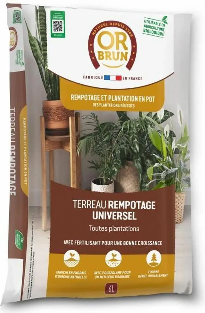 Terreau d'empotage Or Brun 6 L pour réussir vos jardinières et balconnets