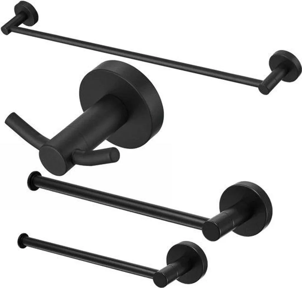 Accessoires de salle de bain noirs en acier mat, lot de 4 pièces déco