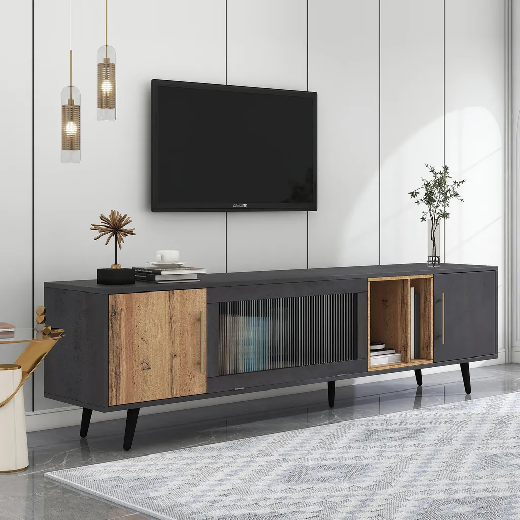 Meuble TV pour Home Cinéma de 200cm, Idéal pour Grand Salon Moderne