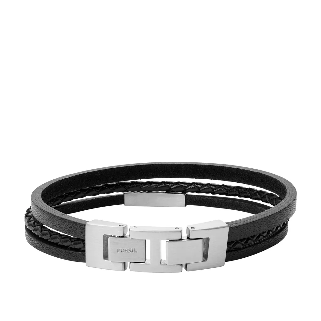 Regalo Uomo: Bracciale Fossil Pelle Nera Multifilo Vintage Casual