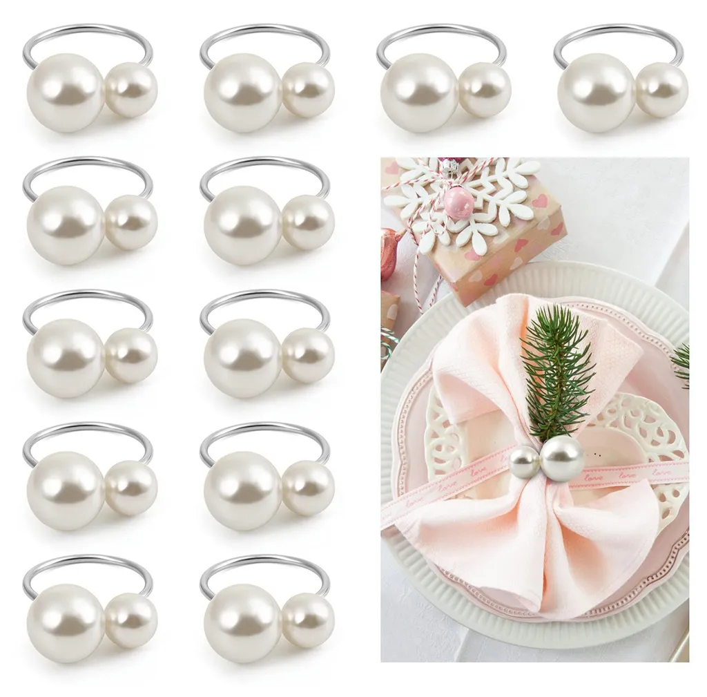 Ronds de serviette argentés pour Noël et anniversaire, lot de 12pcs