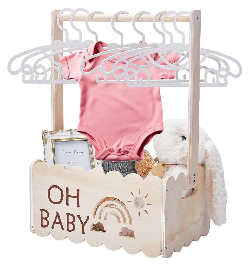 Babygeschenkkorb aus Holz mit Griff, Kleiderbügel für Kinder, Aufbewahrungskorb für Babys, Holzbox für die Babyparty, Babyparty-Box, Kleidersch...