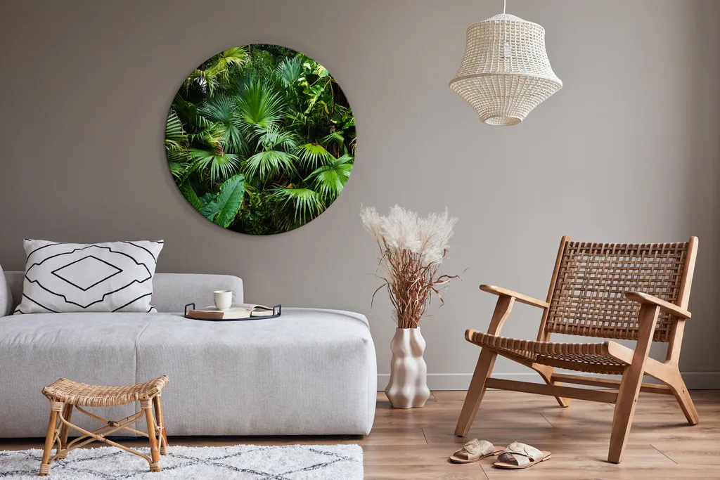 Quadro Rotondo 80x80 cm Monstera 3D - Tela Moderna Tropicale XXL - 4