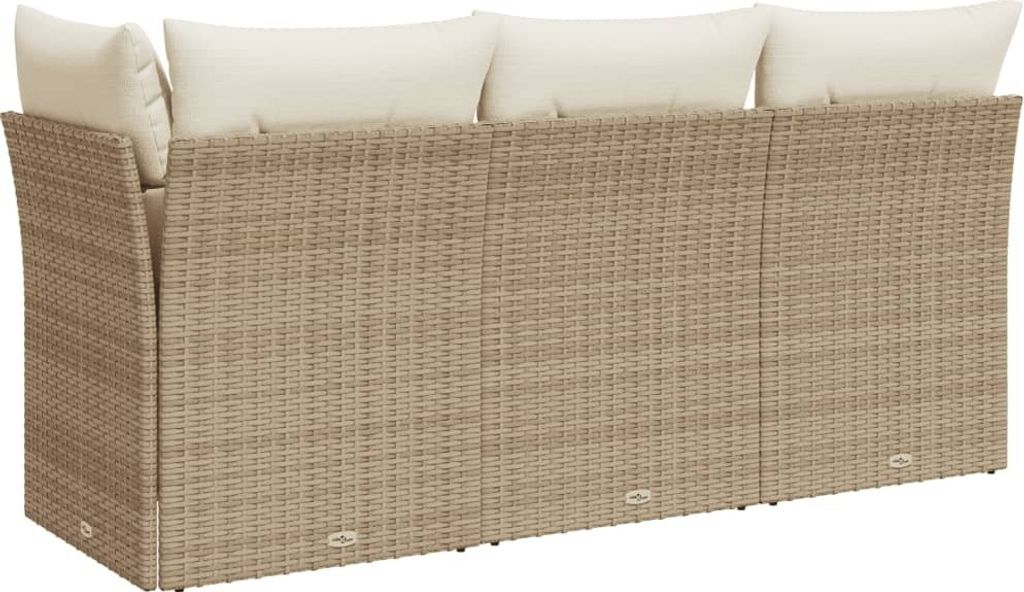 vidaXL Gartensofa mit Kissen 3-Sitzer Beige Poly Rattan Produktbild 6