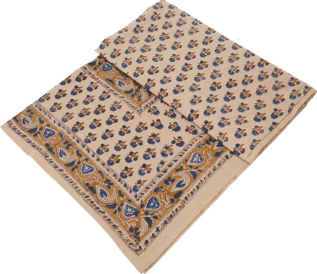 Blockdruck Tagesdecke, Bett & Sofaüberwurf, Handgearbeiteter Wandbehang, Wandtuch - Design 22, Creme-weiß, Baumwolle, Größe: Double 225*275 cm