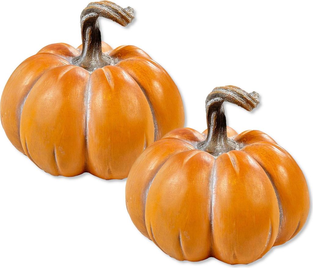 Polyresin Kürbis orange 16 x 14cm - 2 Stück Tisch-Deko Herbst wie echt Pumpkin Halloween Dekofigur