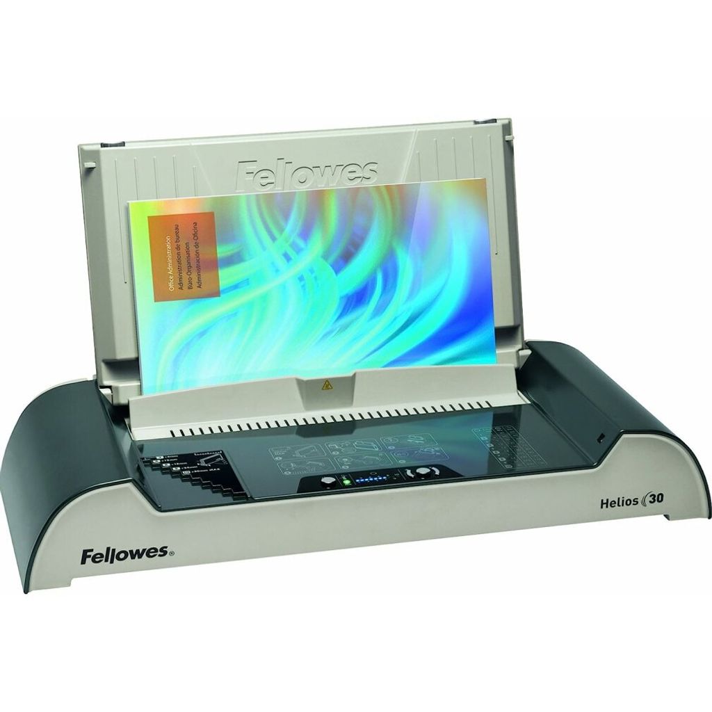 A Fellowes Helios 30 thermobinding machine is shown against a white background.