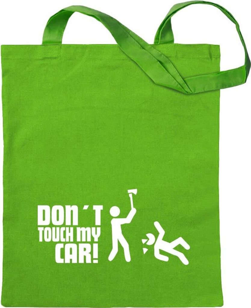 Kiwistar - Baumwolltasche - hellgrün - Dont touch my Car Motiv4 - Tragetasche Stoffbeutel Umhängetasche langer Henkel