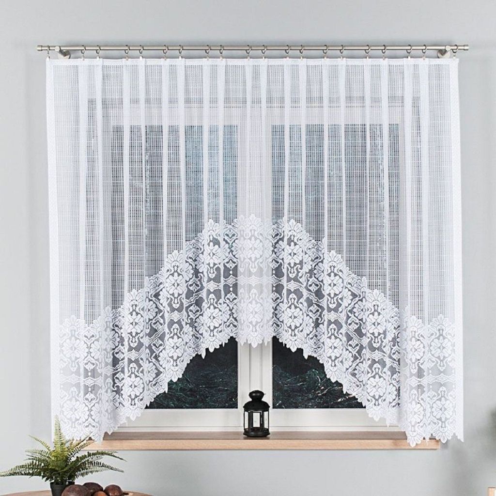 SERAFINA - Fertiggardine aus Jacquard mit Schnitt unten - 310x160 cm - weiß