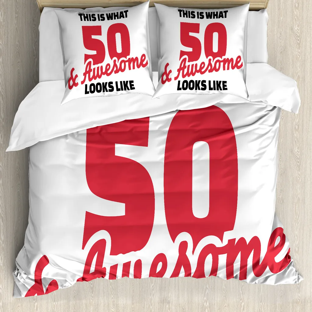 ABAKUHAUS 50° compleanno Copripiumino, 50 anni Colori caldi, antiacaro Adatto a chi soffre di allergie Con federe, 155 cm x 220 cm - 80 x 80 cm, rosso nero bianco