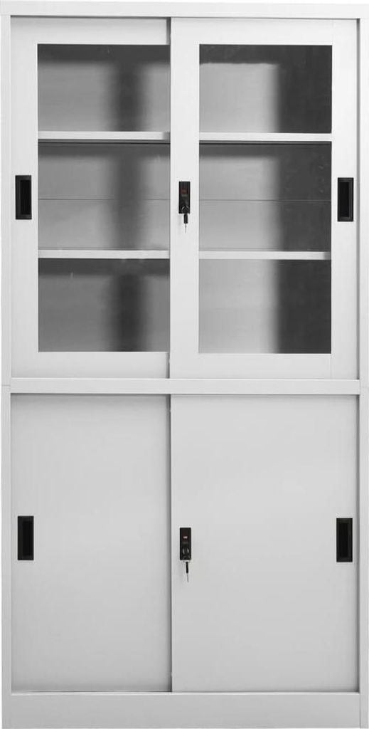 vidaXL Büroschrank mit Schiebetür Hellgrau 90x40x180 cm Stahl