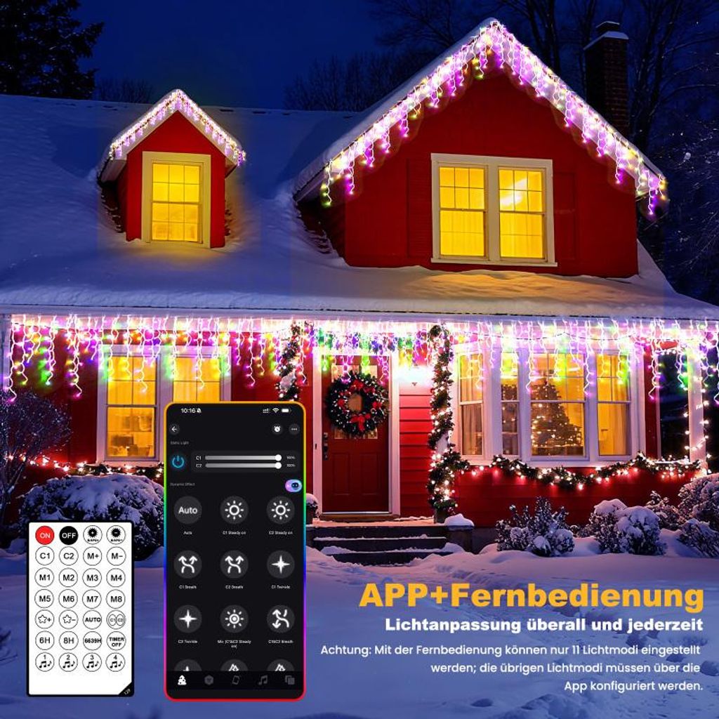 15m LED Lichtervorhang Lichterkette,600LEDs Bunt Eisregen