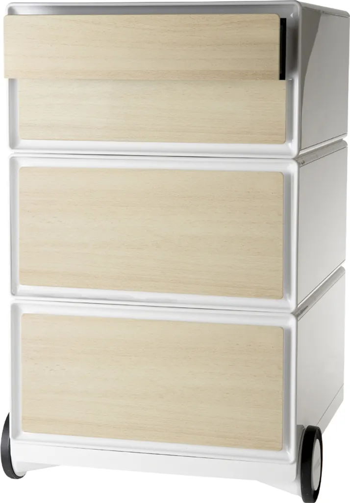 Caisson Mobile Blanc et Bois Hêtre easyBox avec 4 Tiroirs Coulissants