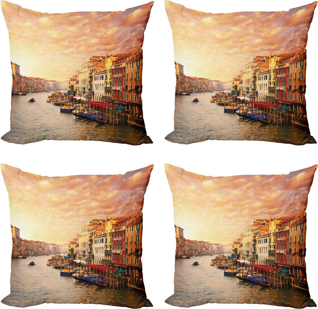 ABAKUHAUS Landschaft Kissenbezug Set (4 Stück), Italienisch Venezia Bild, Moderner Doppelseitiger Digitaldruck, 40 cm x 40 cm, Mehrfarbig