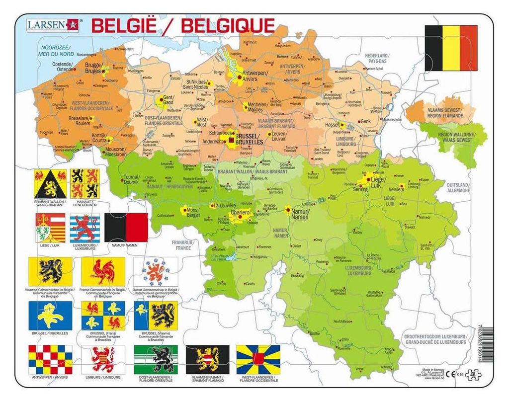 Larsen Jigsaw Puzzle Karte Belgien, 48tlg.