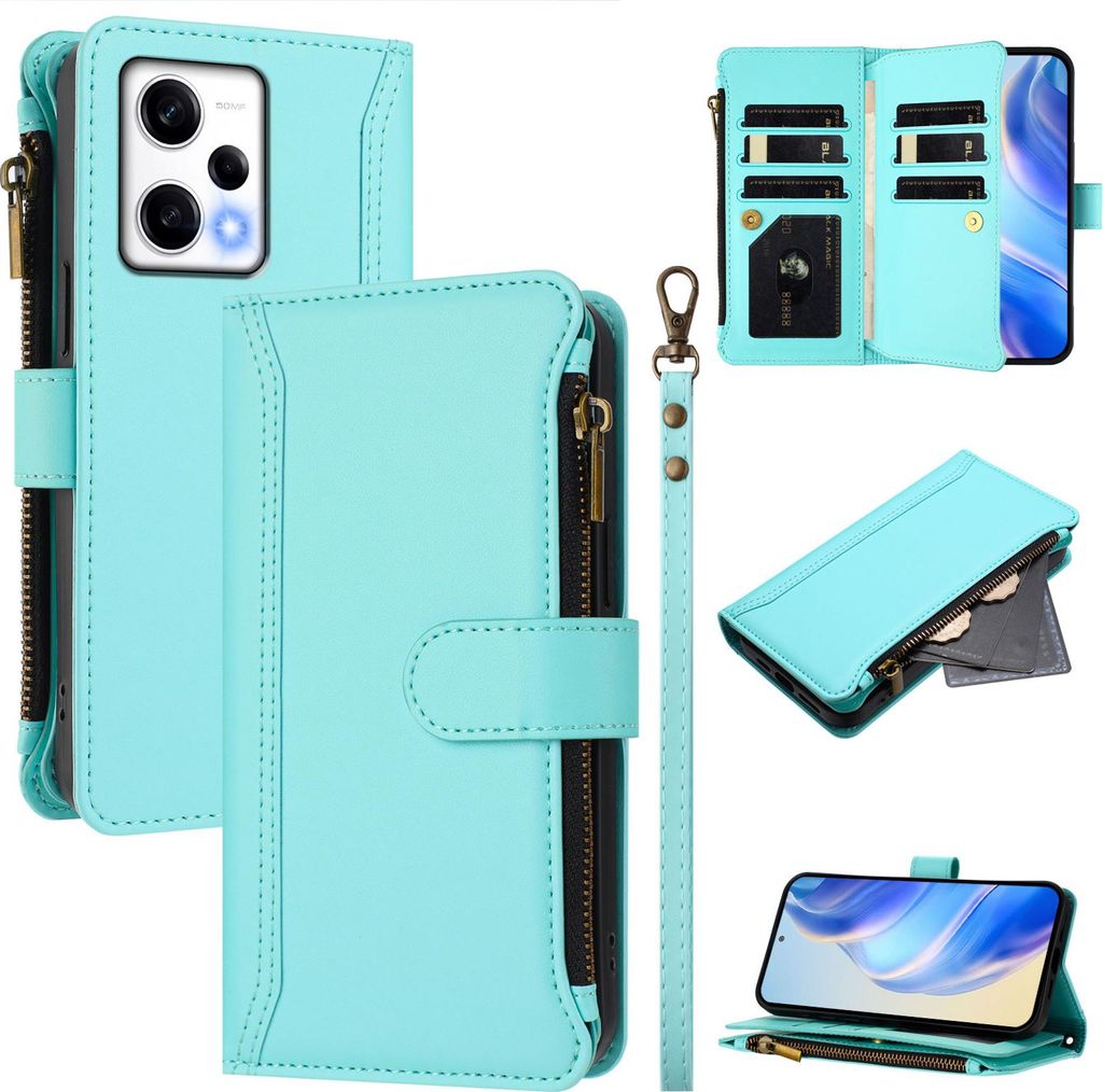 Handyhülle für Xiaomi Redmi Note 12 Pro 5G/Poco X5 Pro Reißverschluss Geldbörse Kunstleder Klapphülle mit Kartensteckplatz, Ständer, Handschl...