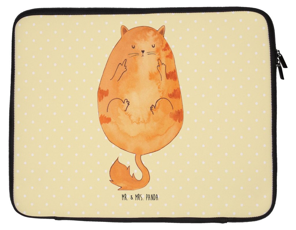 Mr. & Mrs. Panda Laptop Tasche Katze Frühaufsteher 27 x 36 cm - Gelb Pastell - Geschenk, Kater, Schutzhülle, Case, Laptophülle, Tiger, Katzen, L...