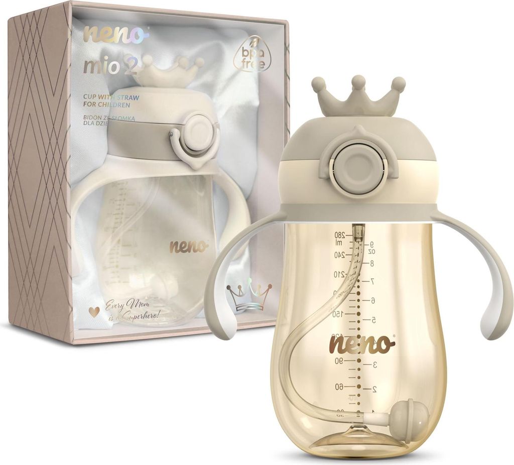 NENO Mio 2 Braune Kinder-Trinkflasche mit Strohhalm