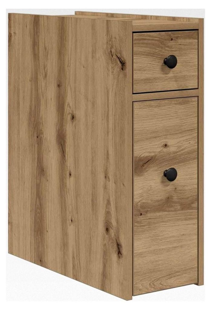 Schmaler Badezimmerschrank mit Rollen, Kunst-Eichenholz, 21,5 x 50 x 60 cm, für verschiedene Räume geeignet
