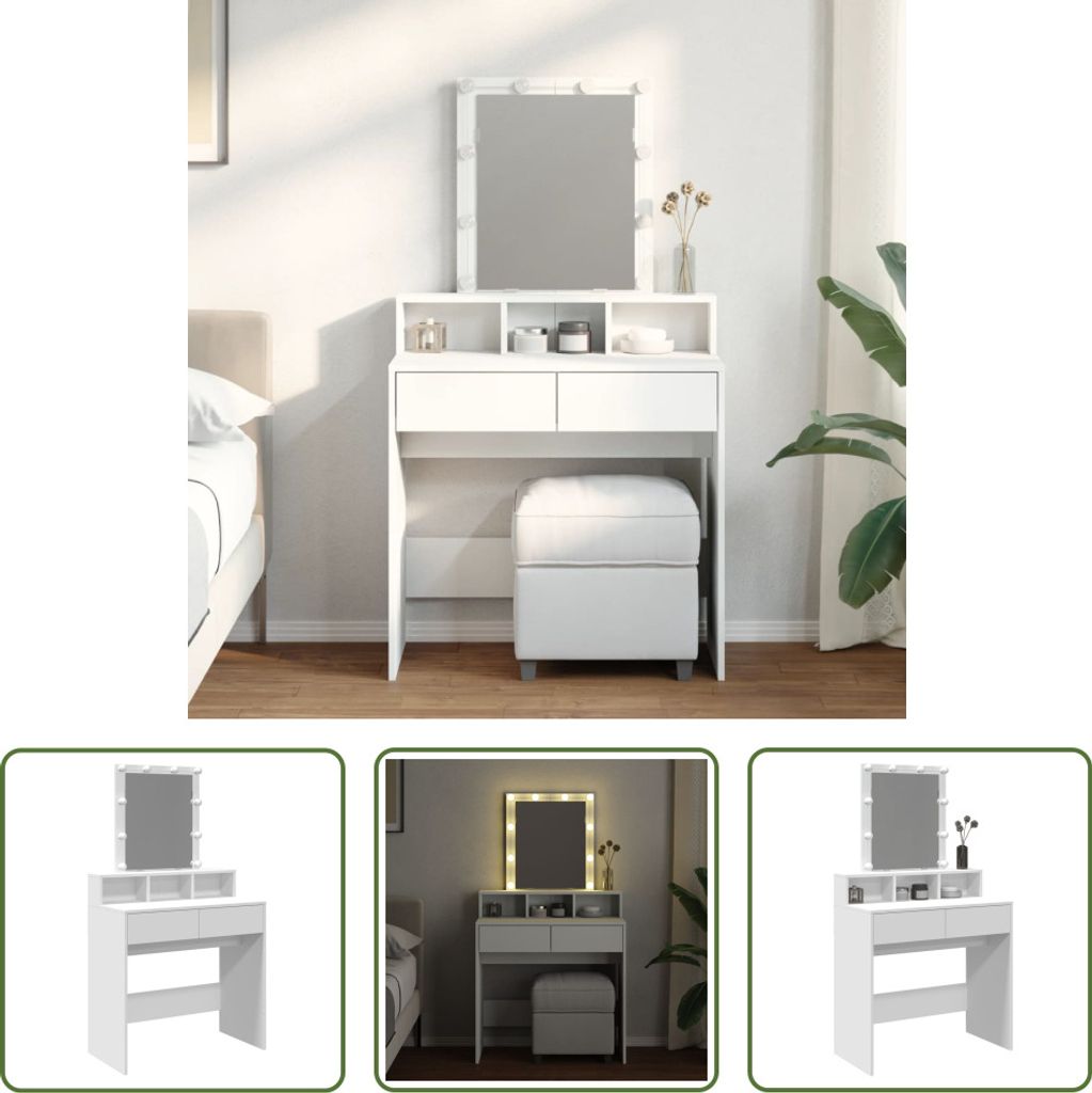 The Living Store Schminktisch mit LED-Beleuchtung Weiß 80x41x144,5 cm