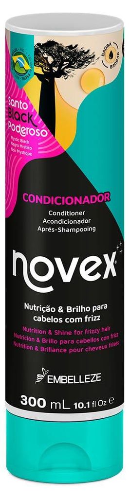 Novex Mystic Black Conditioner, angereichert mit Rizinus- und Baobaböl, spendet Feuchtigkeit und hilft bei der Kontrolle von Frizz und offenen Spi...