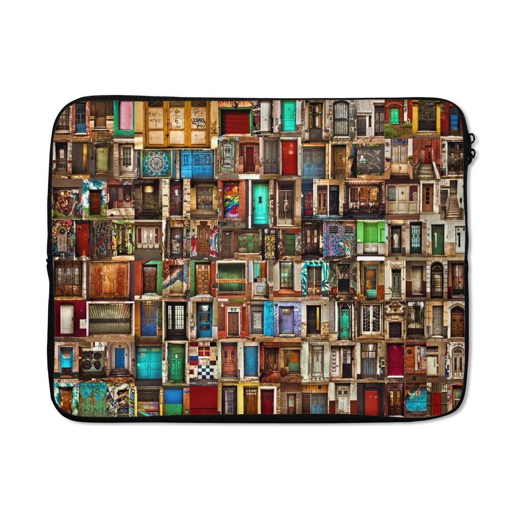 MuchoWow Laptop Hülle 17 Zoll Laptoptasche Türen - Bunt - Collage - Architektur - Zipper - Schutzabdeckung