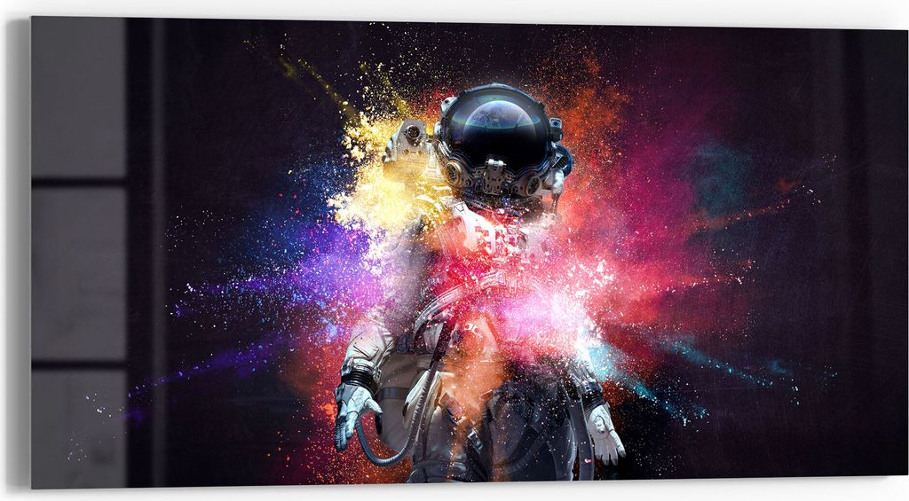 DEQORI Glasbild Echtglas 60x30 cm 'Kosmonaut in Farbknall' Wandbild Bild modern Deko