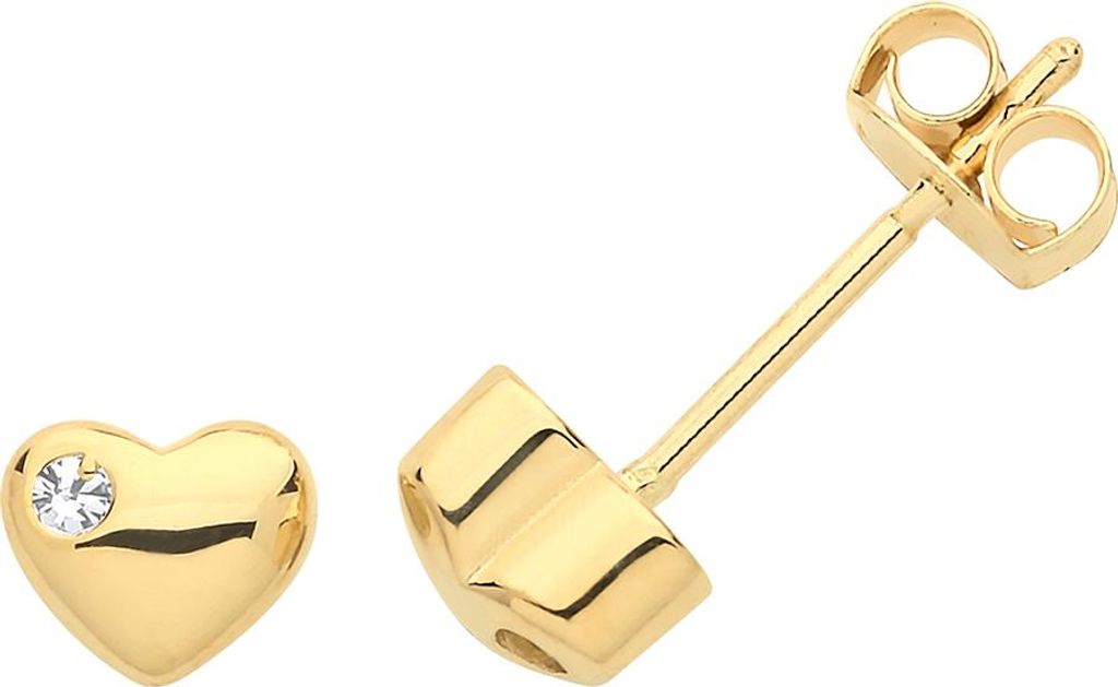 Klassische 9 Karat (375) Gold Herz Damen - Paar Ohrstecker mit Zirkonia - 4mm*5mm; TRS26841