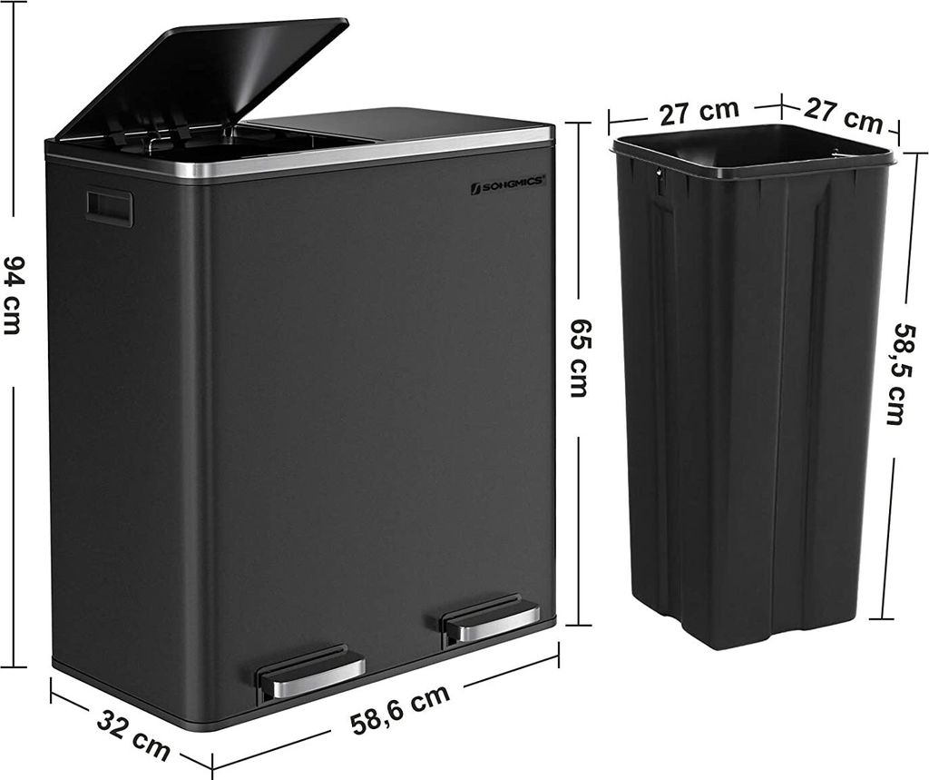 SONGMICS Mülleimer Mülltrennsystem, mit 2 Fächern, 2 x 30 Produktbild 14