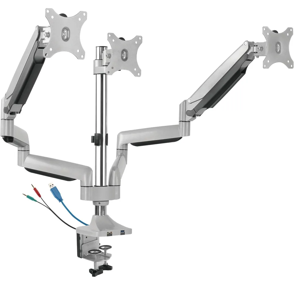 IcyBox Support 3 Écrans 32 Pouces avec Ports USB et Audio Externes