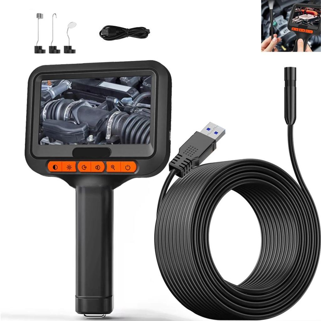 Endoskopkamera,Industrie-Endoskop mit Bildschirm,8-mm-Kopf,5m Kabel,4,3-Zoll-IPS-HD,geeignet für Autowartung,Wandinspektion, Haushaltsgeräterepar...