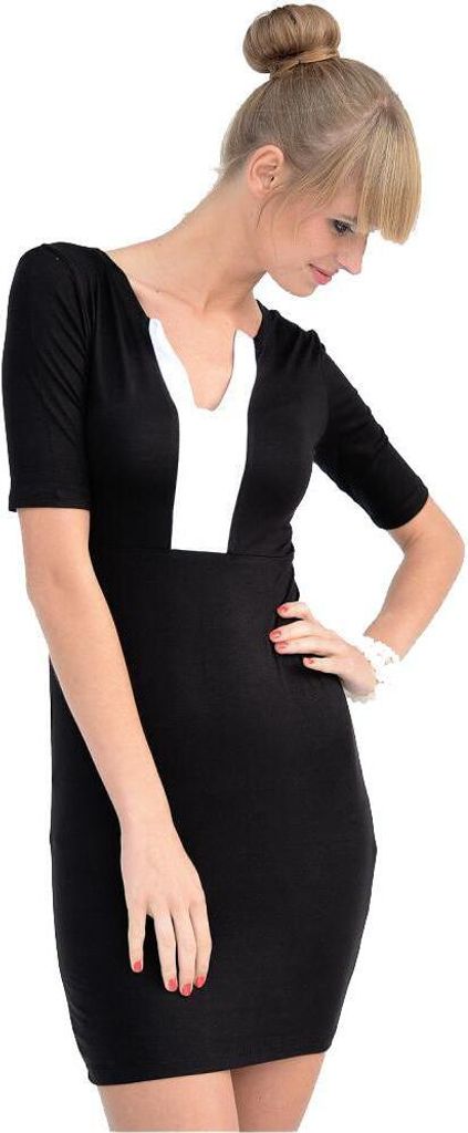 Damen Minikleid Dress V-Ausschnitt 3/4 Ärmel; Schwarz S/M