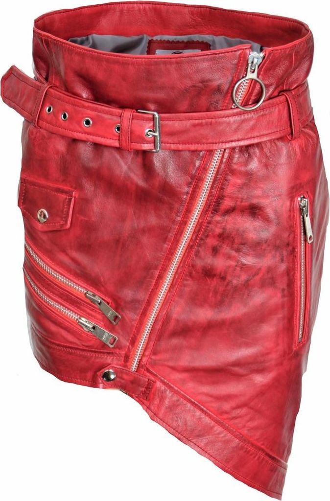 Lederrock ECHT-Leder - asymmetrisch in rot mit Reißverschlüssen